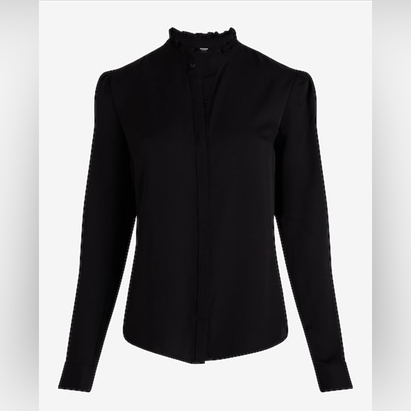 Express black ruffled long sleeved classic and sexy top - Picture 2 of 7